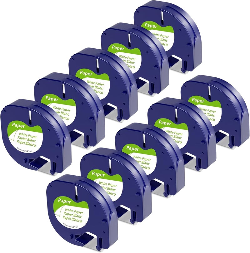 Wonfoucs Compatible Label Tape Replacement for DYMO LetraTag Refills 91330 10697 Self-Adhesive Paper 12mm x 4m- 1/2 x 13 White Tape for DYMO LetraTag Label Makers Plus LT-100T LT-100H QX50, 10 Pack - Image 1
